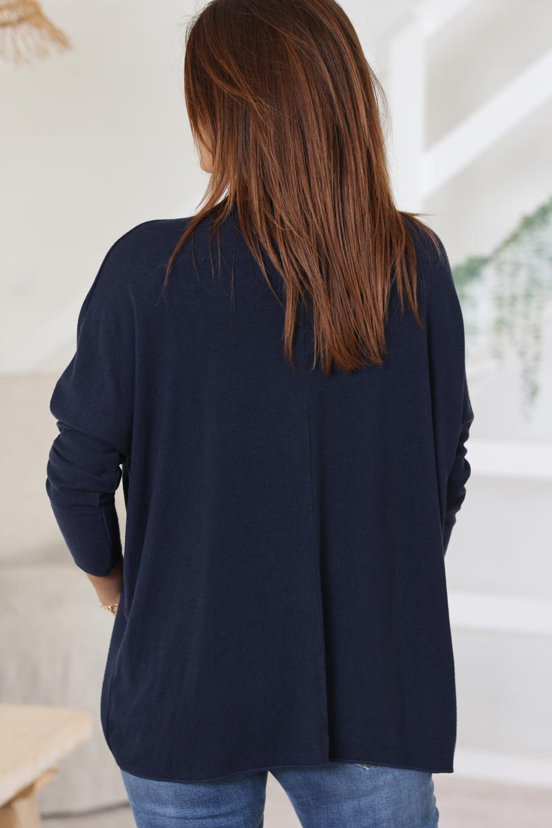 Pull jersey bleu marine doux trio poissons g303 (1)