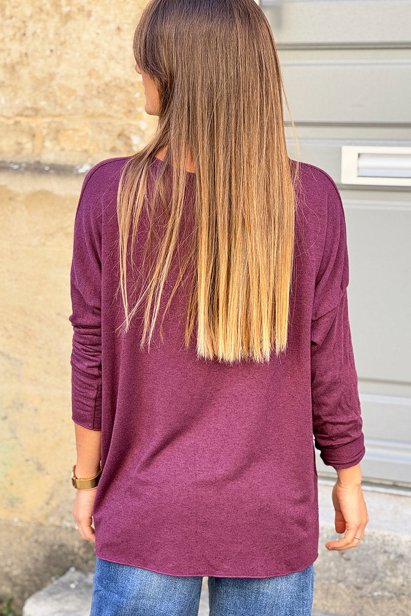 Burgundy “Let it Be” Daisy Long-Sleeve Knit Top