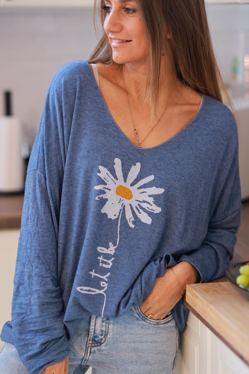 Haut Fun & Flirt Bleu Marine Imprimé Marguerites Avec Broderie - Taille S - Neuf Sans étiquettes