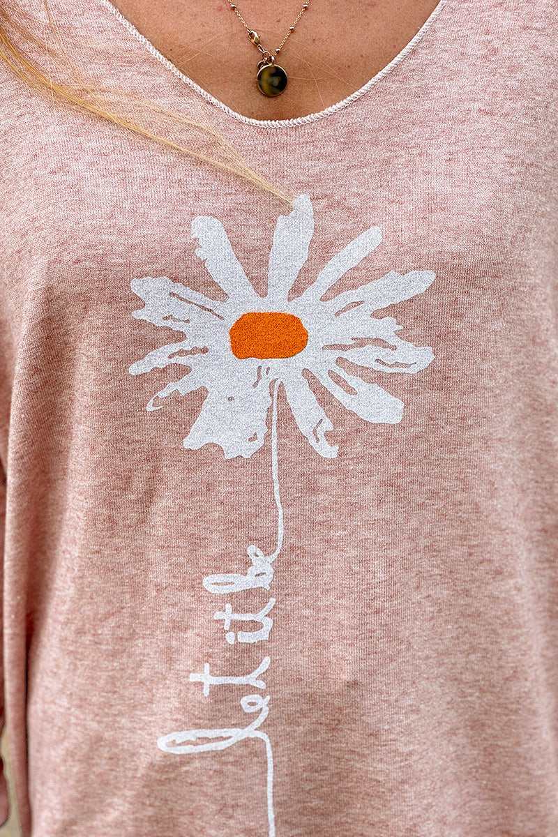 Dusty pink “Let it Be” Daisy Long-Sleeve Knit Top