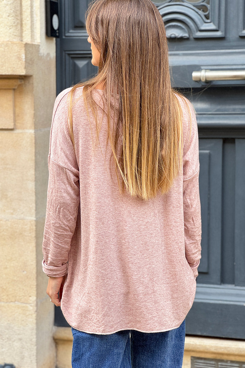 Dusty pink “Let it Be” Daisy Long-Sleeve Knit Top