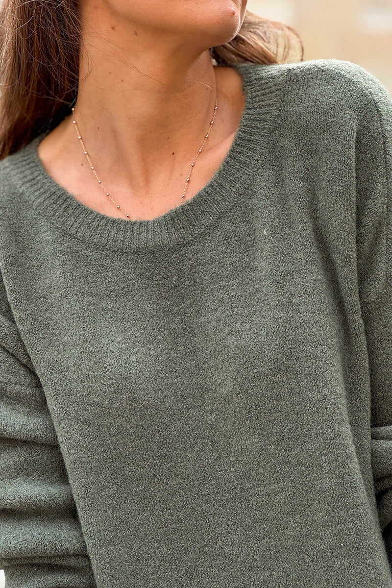 Pull kaki basique loose en maille alpaga