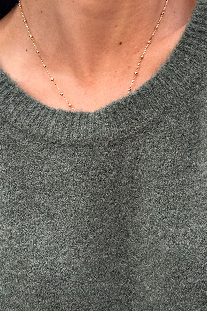 Pull kaki basique loose en maille alpaga