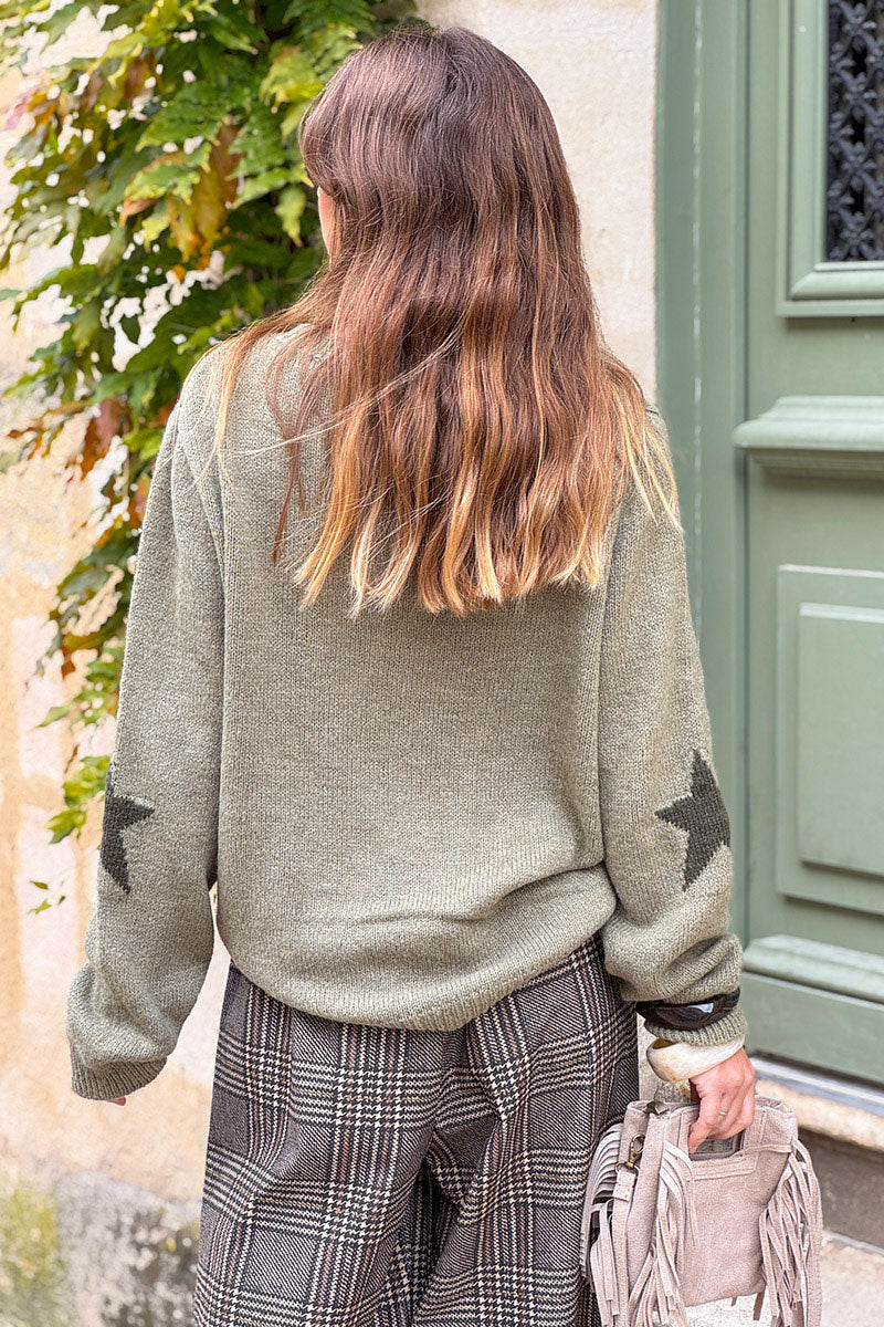 Olive Star Sleeve Knit Sweater