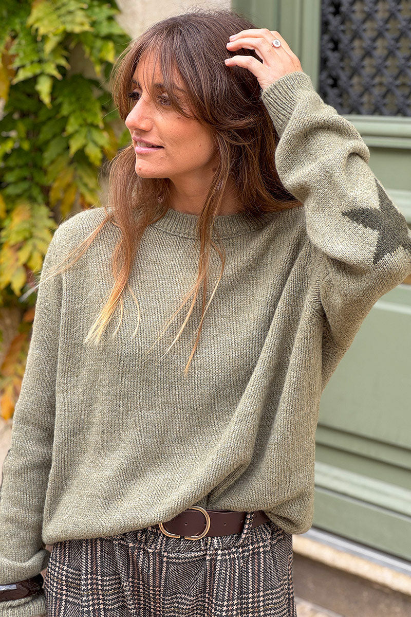 Olive Star Sleeve Knit Sweater