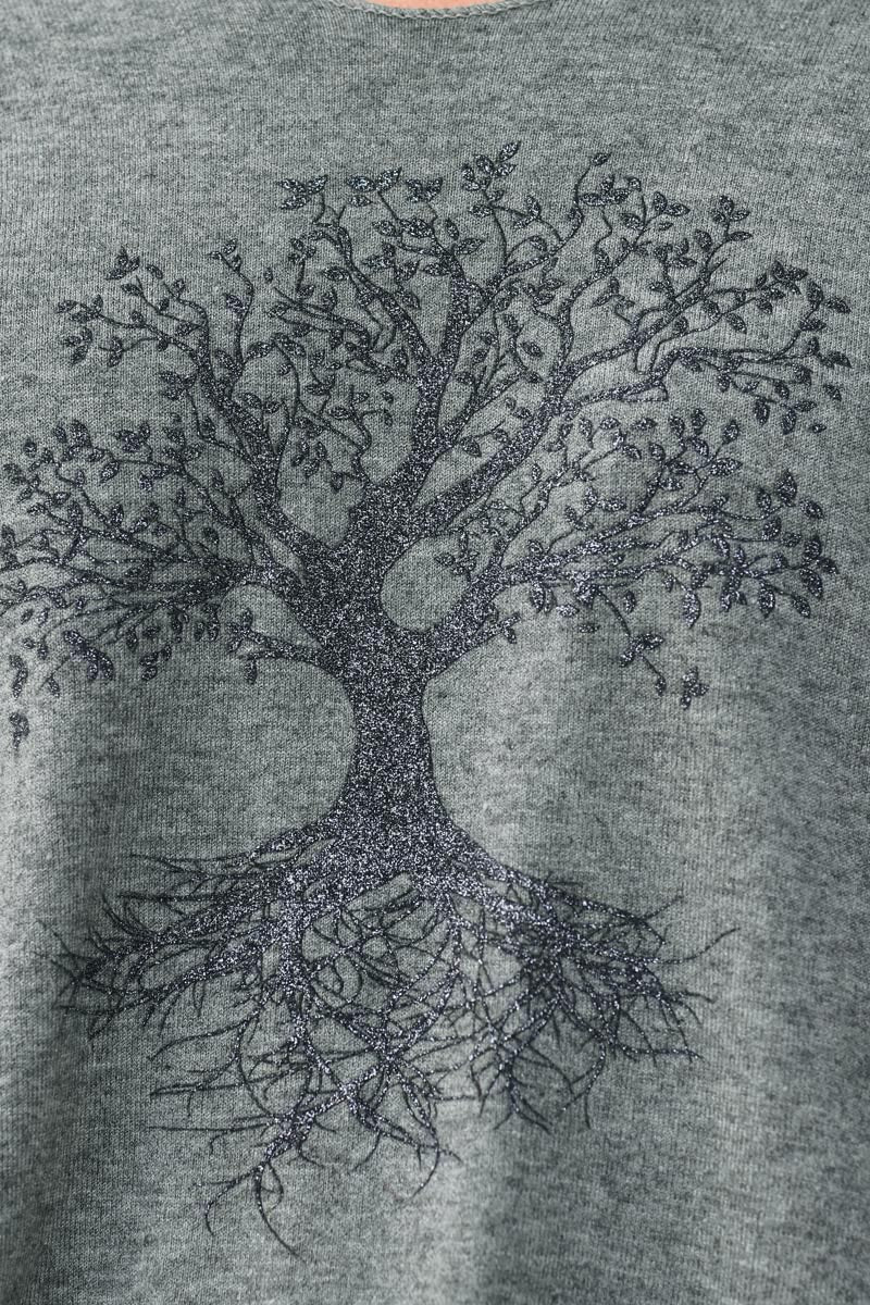 Khaki light weight sweater with tree of life print