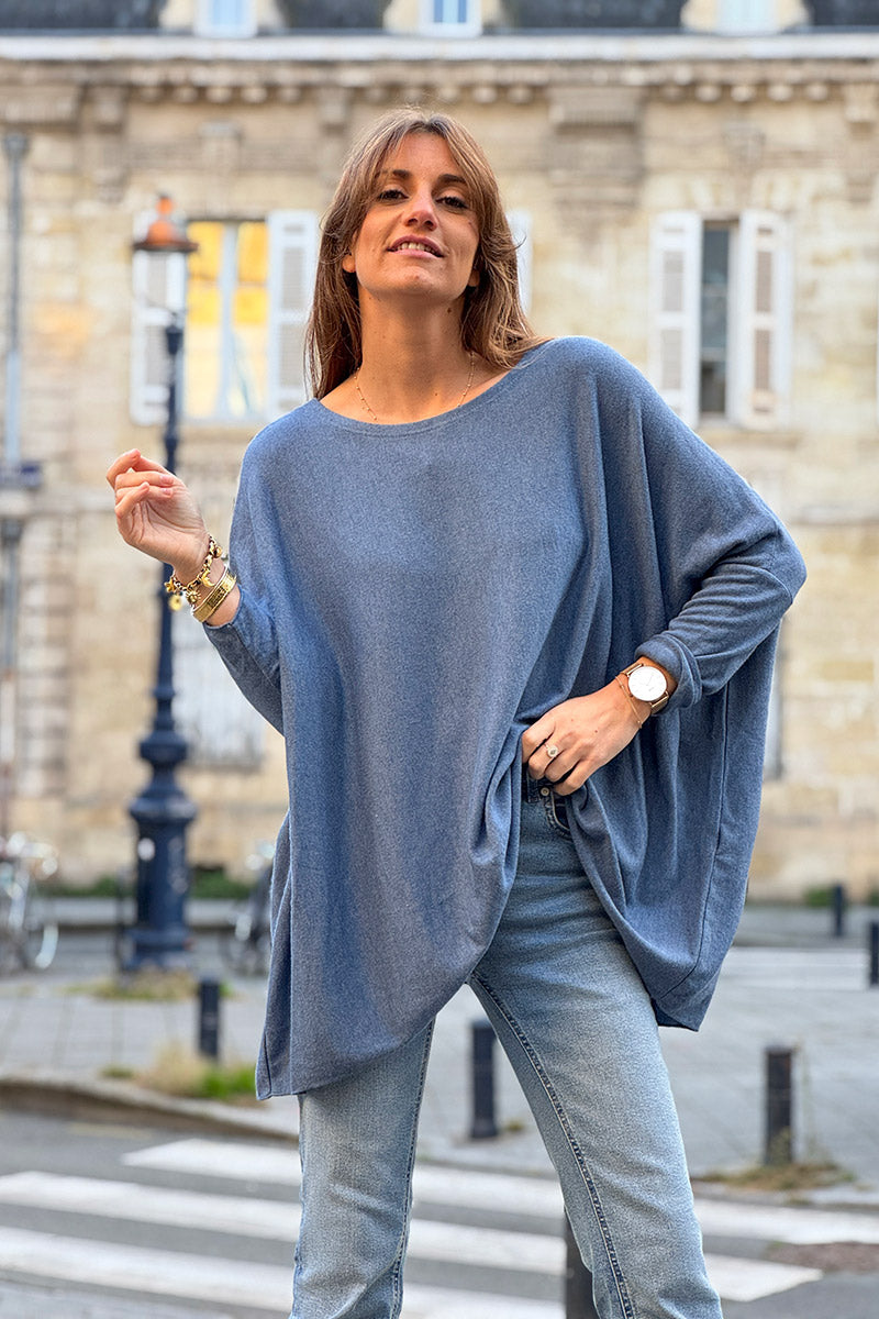 Dusty Blue Oversized Batwing Jumper