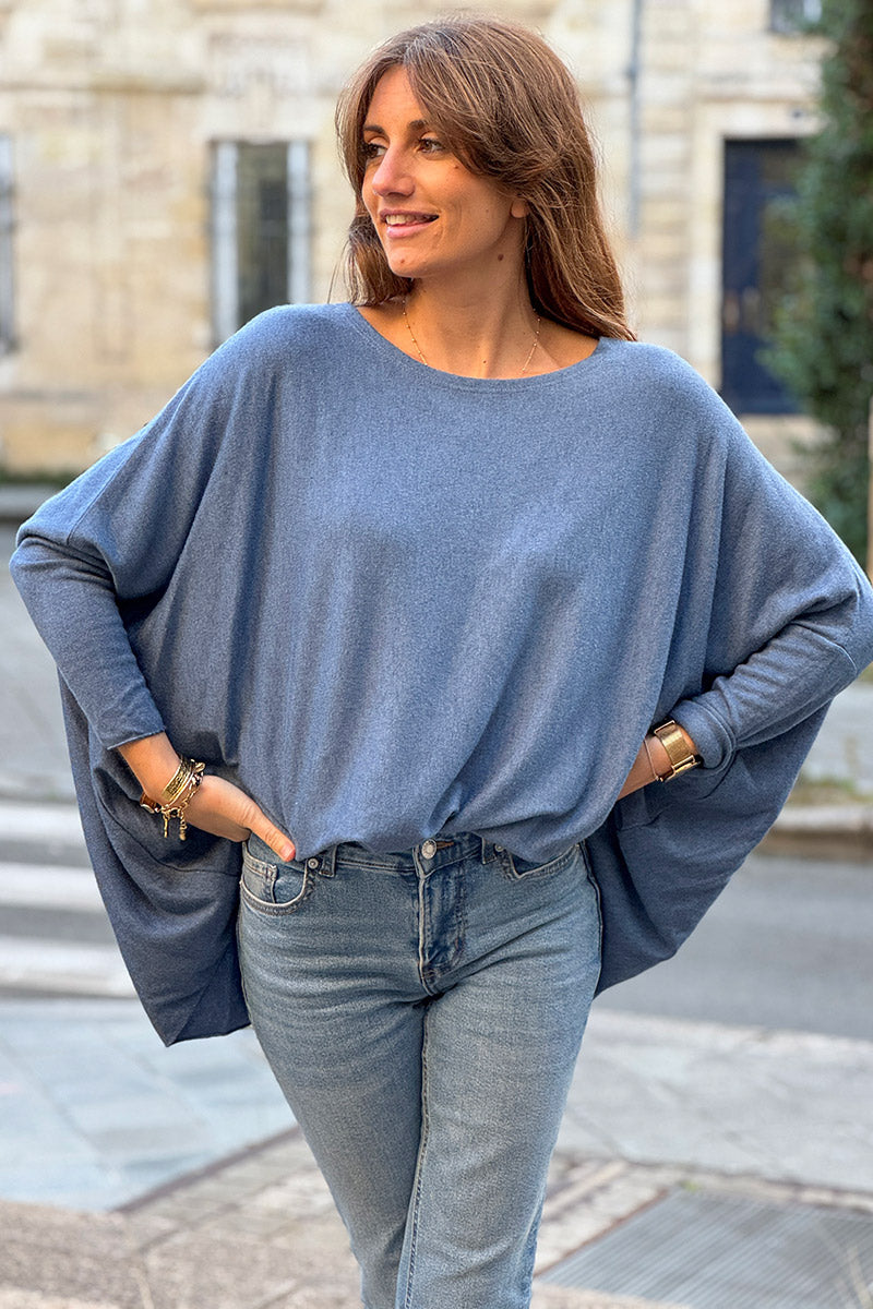 Dusty Blue Oversized Batwing Jumper