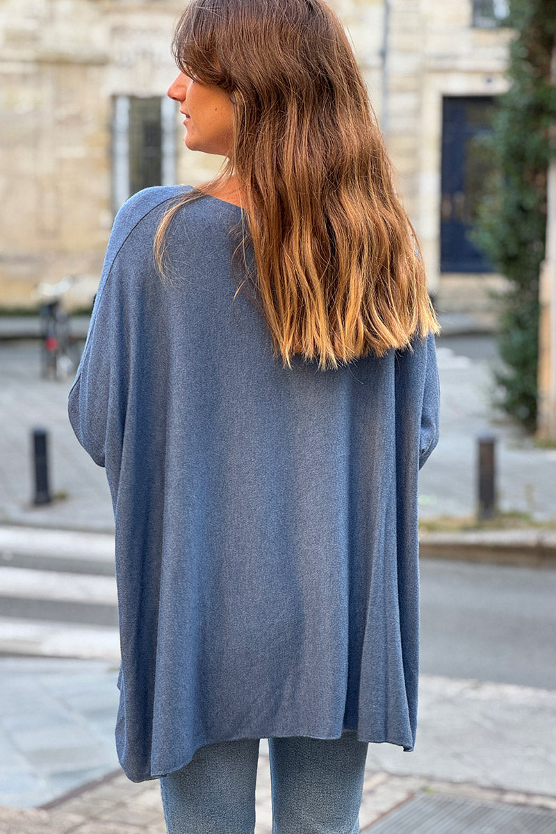 Dusty Blue Oversized Batwing Jumper