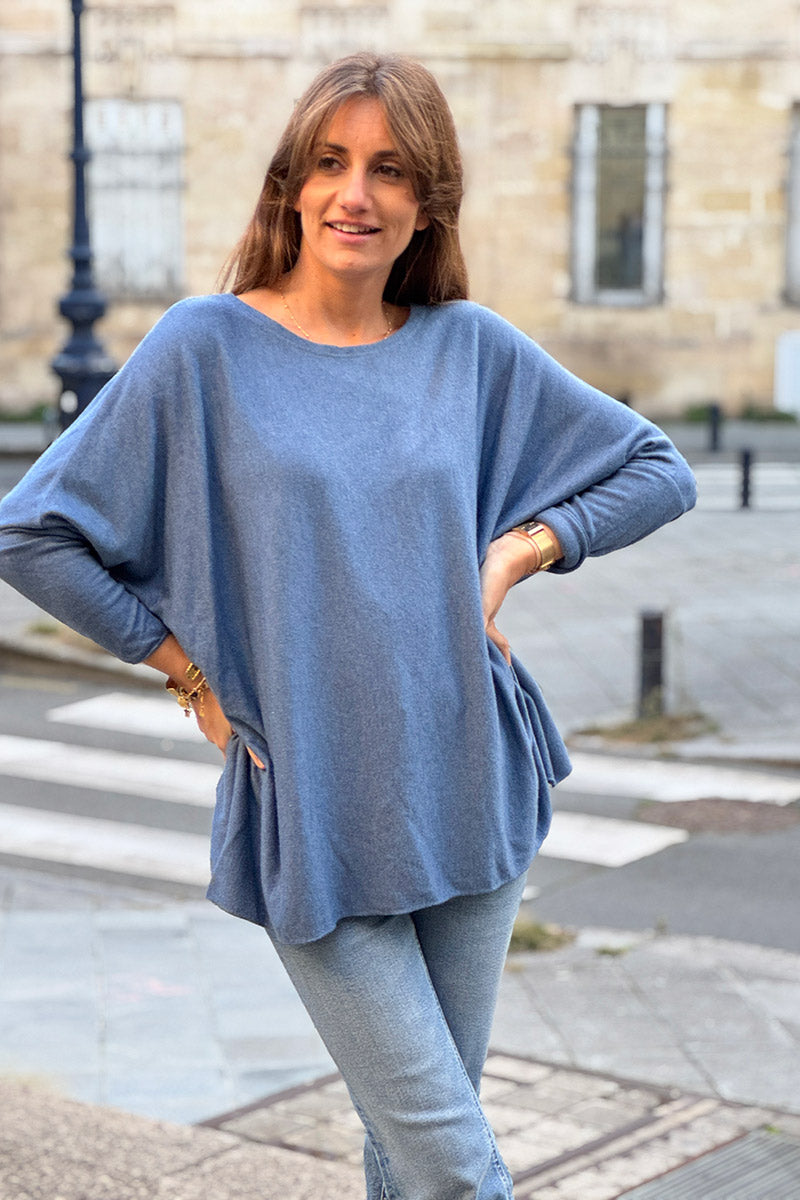 Dusty Blue Oversized Batwing Jumper