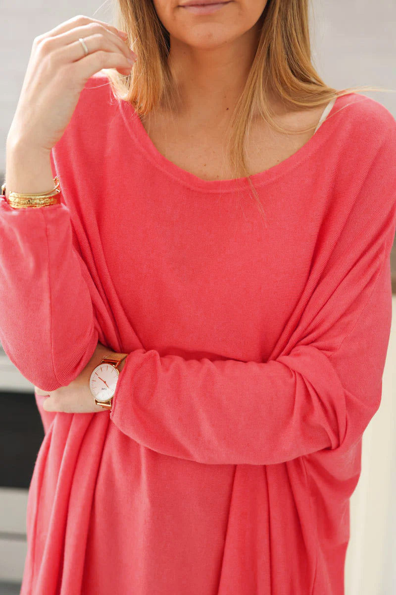 Coral oversized batwing jumper