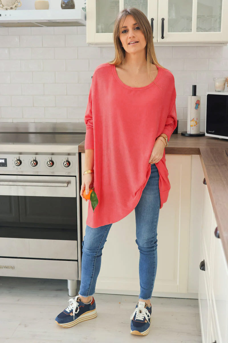 Coral oversized batwing jumper