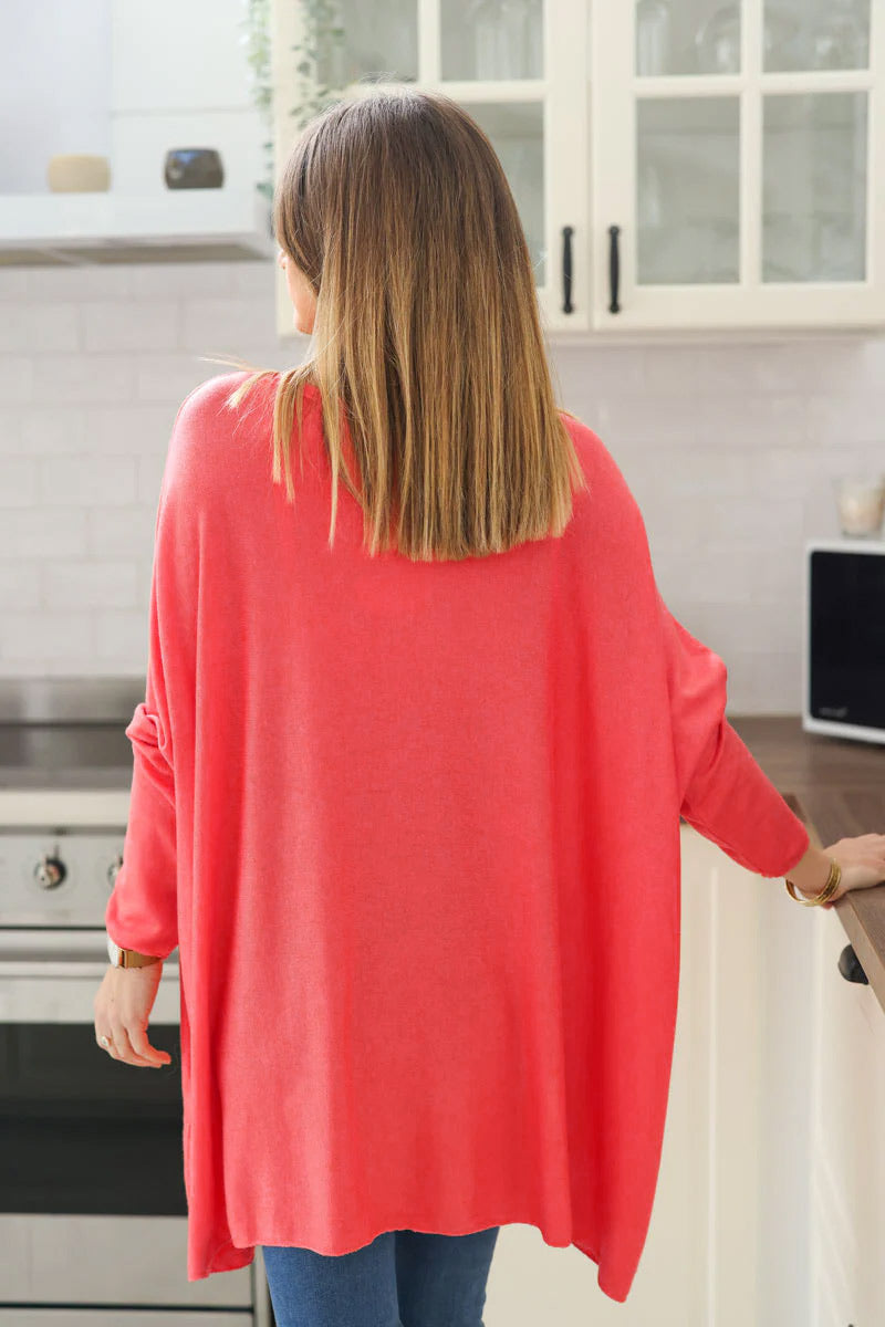 Coral oversized batwing jumper