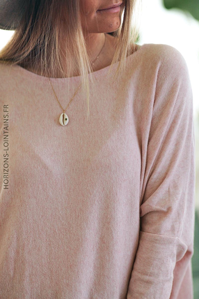 Pull large couleur rose pale manches chauve souris vêtements femme D172