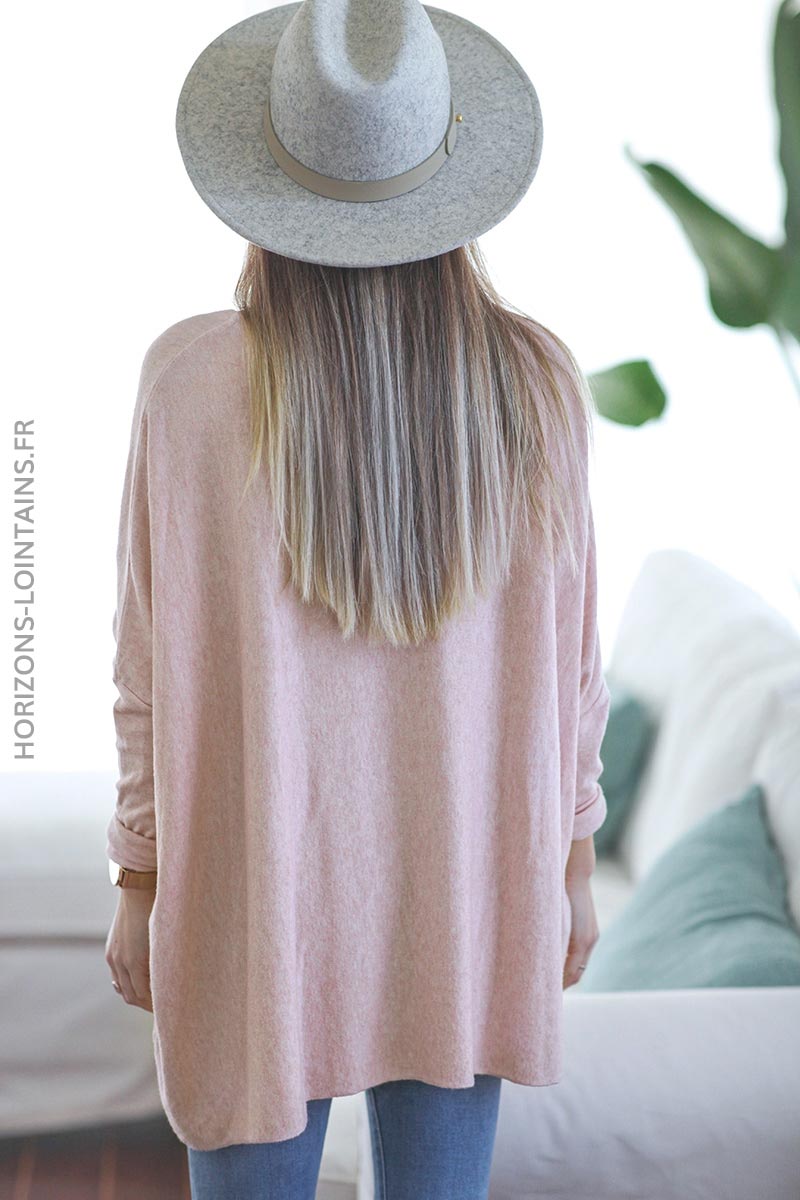 Pull large couleur rose pale manches chauve souris vêtements femme D172