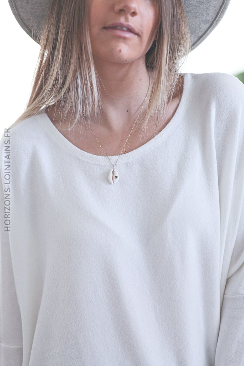 Pull large écru manches chauve souris D172 (1)