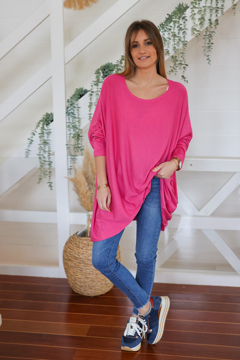Fuchsia oversized batwing jumper