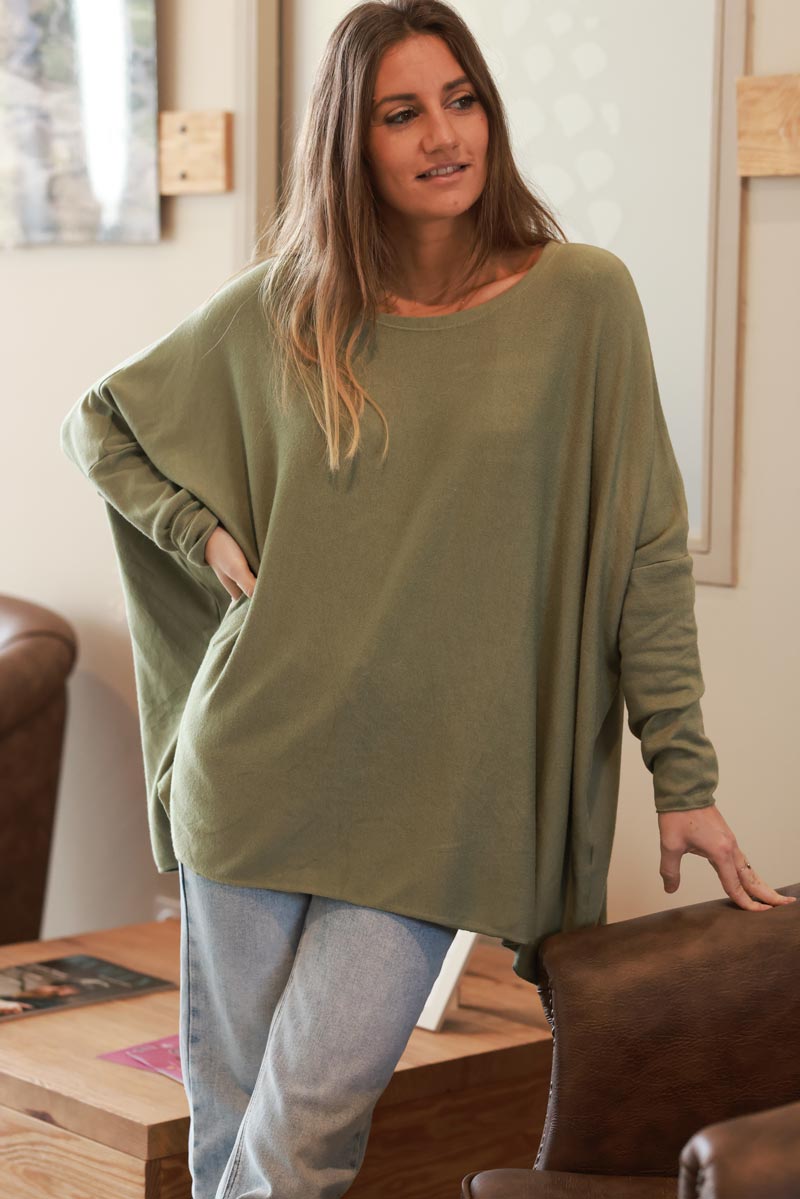 Light Olive Oversized Batwing Jumper Horizons Lointains - Main Image