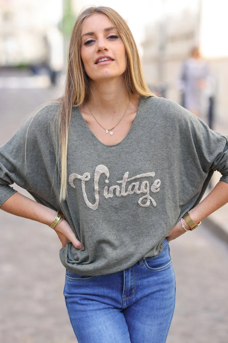 Khaki light weight super soft 'Vintage' jersey jumper
