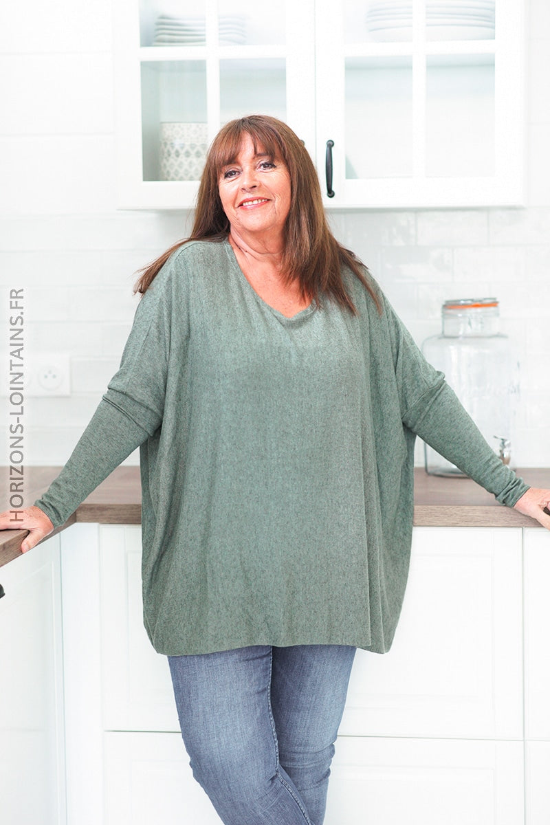 Pull large kaki manches chauve souris D172 (7)