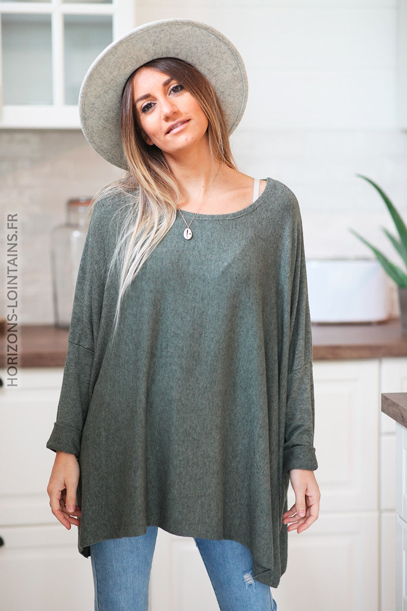 Pull large kaki manches chauve souris D172 (7)