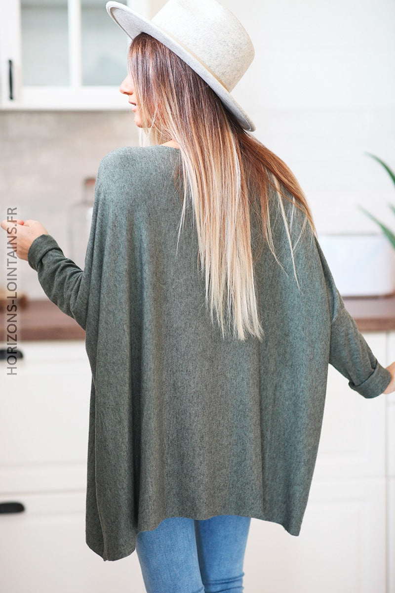 Pull large kaki manches chauve souris D172 (7)
