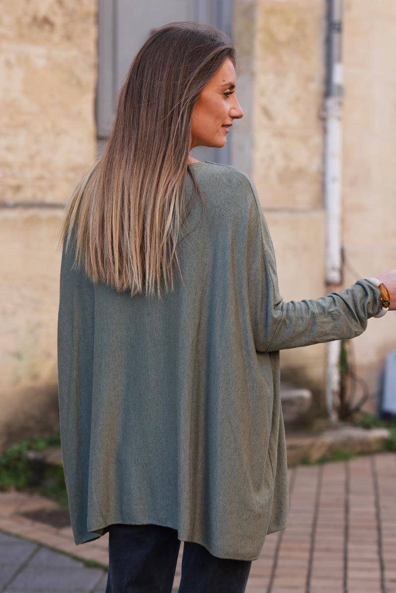 Pull large kaki manches chauve souris