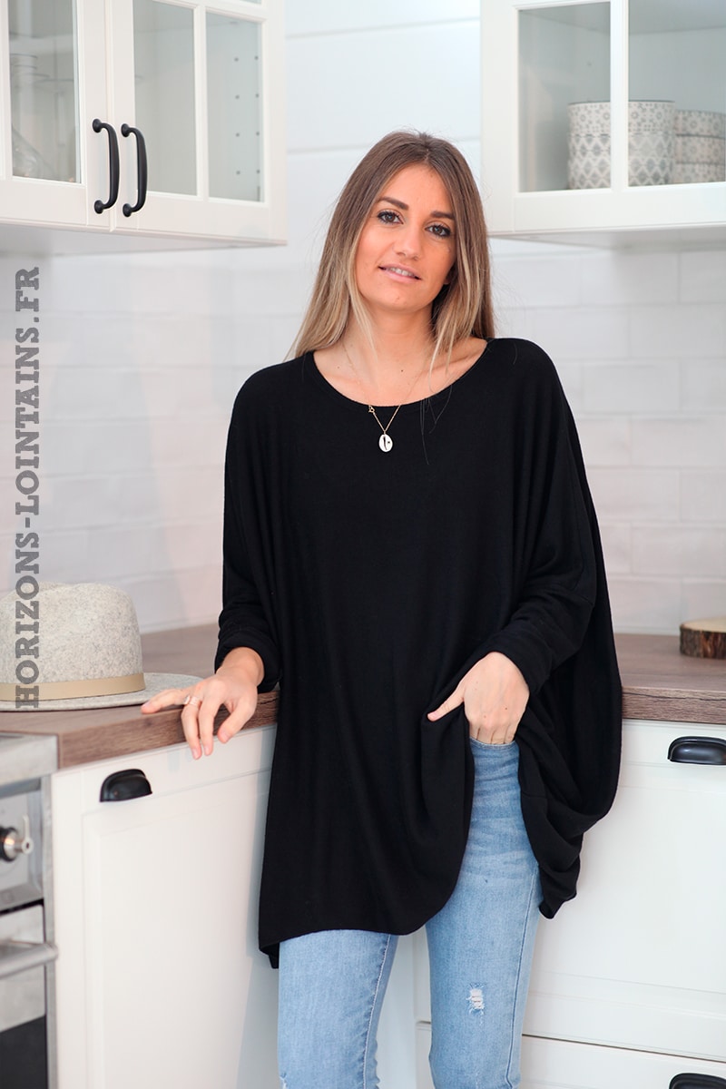 Black oversized batwing sweater