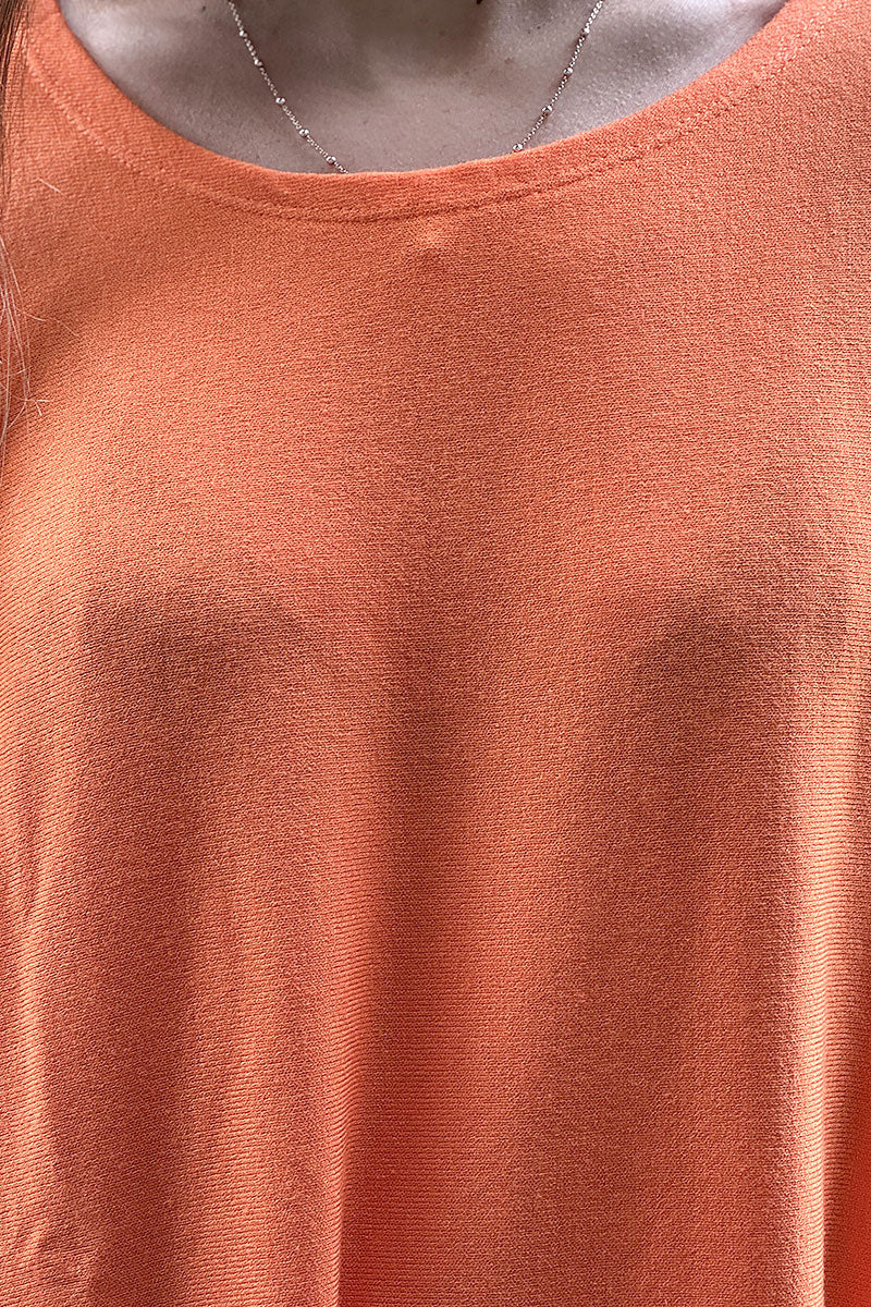Pull large orange manches chauve souris