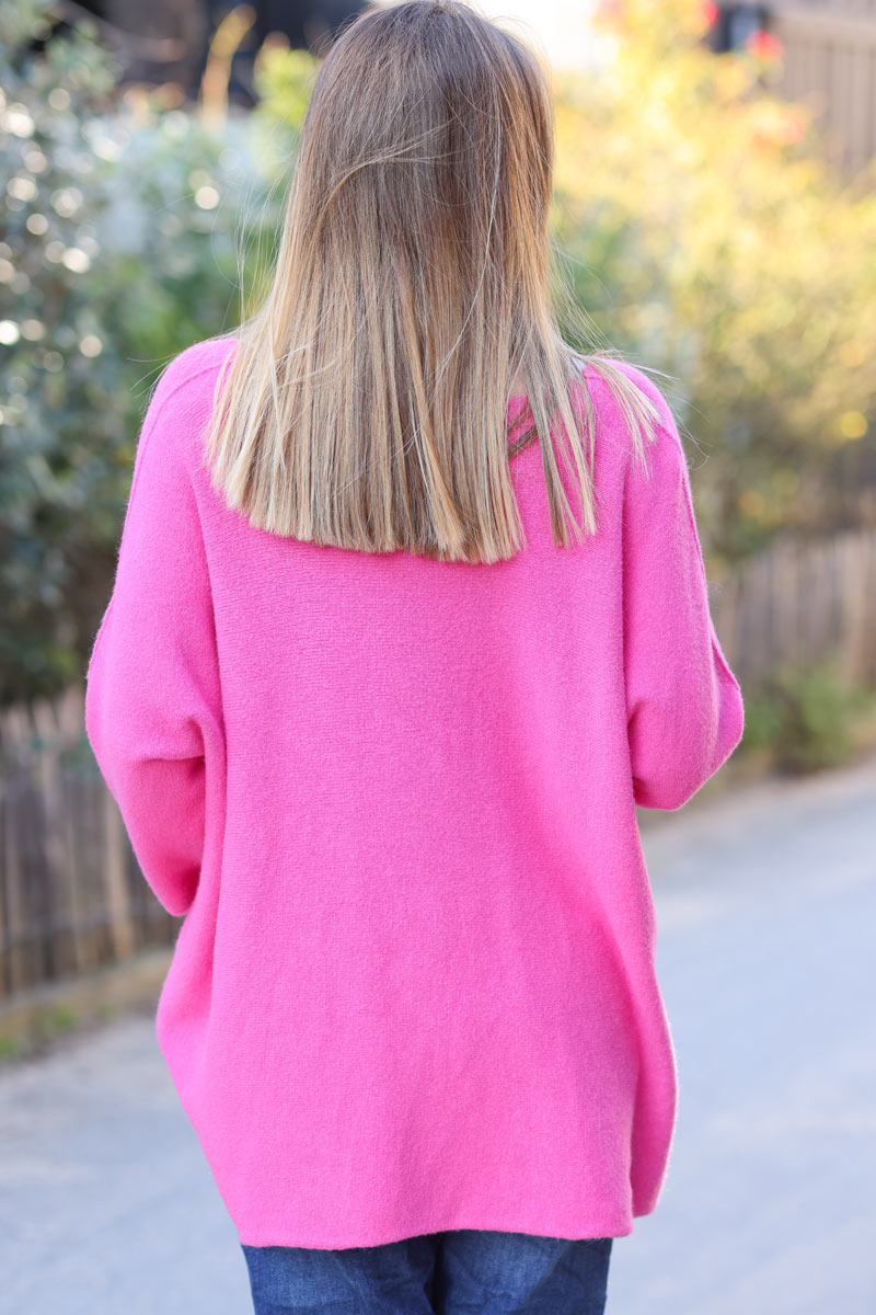 Pink Oversized Super Soft Sweater with Silver Rhinestone Star