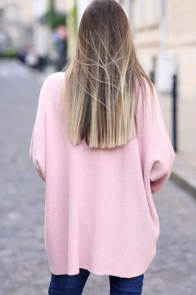 Powder pink Oversized Super Soft Sweater with Silver Rhinestone Star