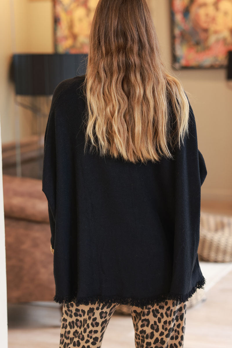 Black Blanket Knit Poncho Top