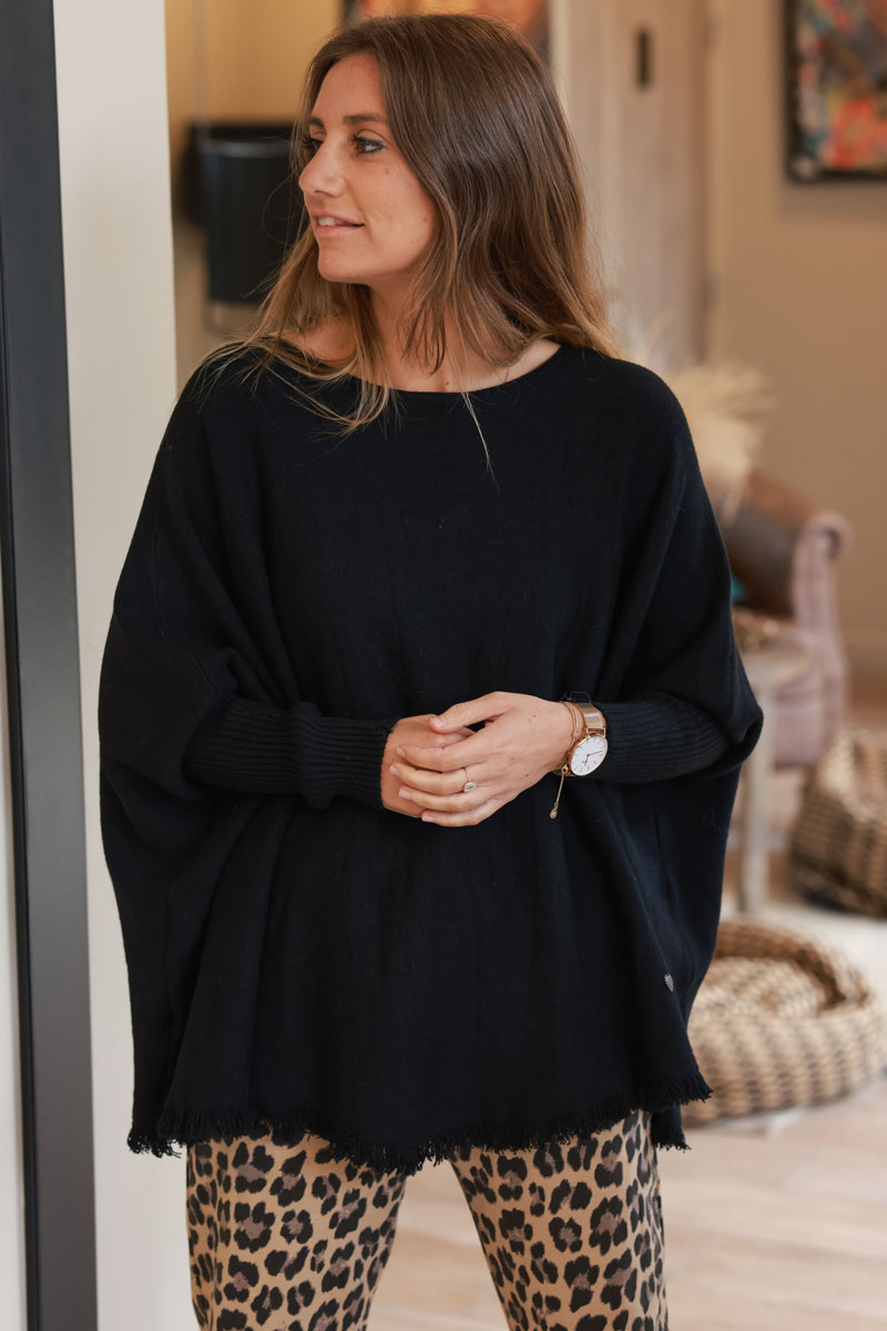 Black Blanket Knit Poncho Top