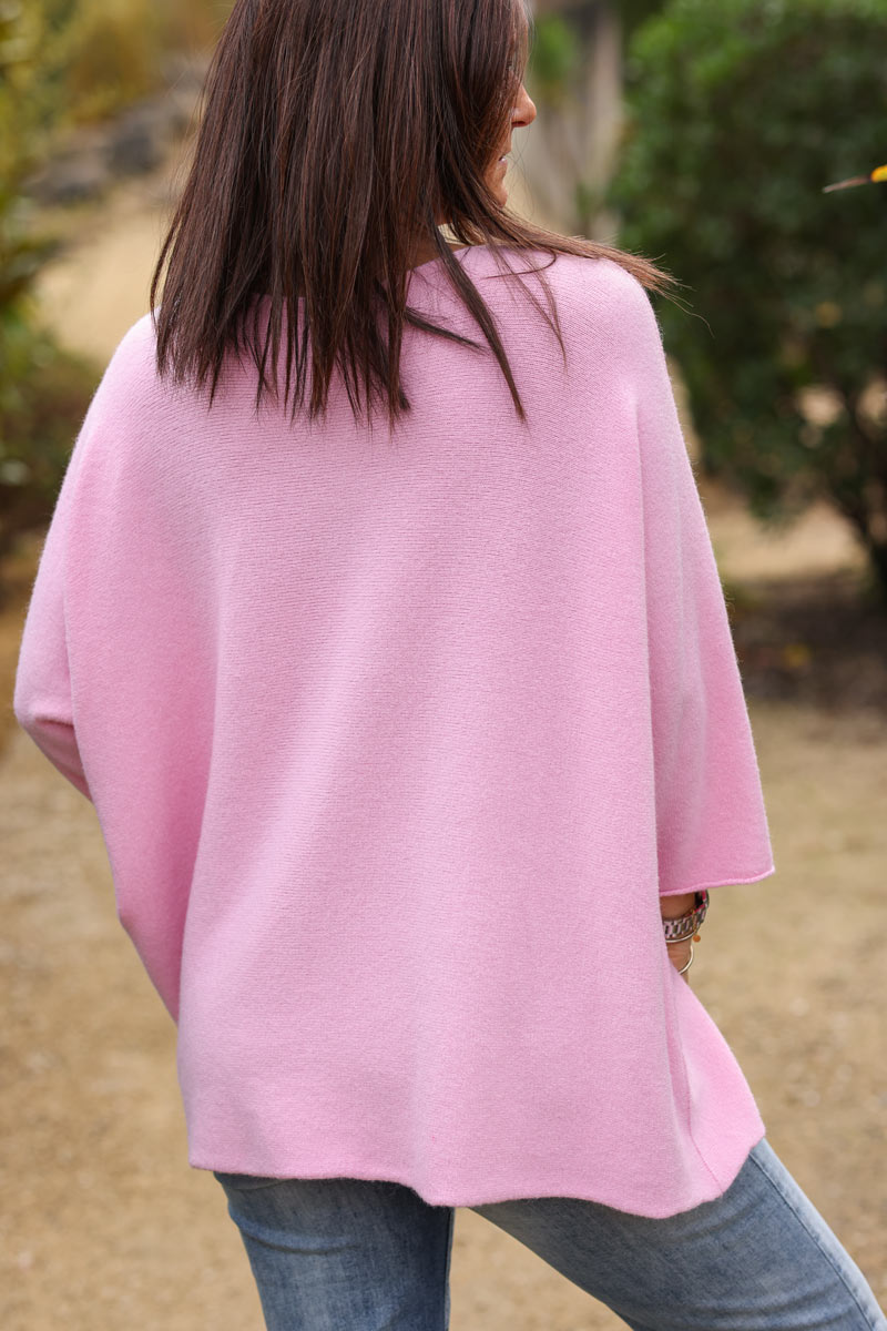 Pull large tout doux rose pastel manches chauve-souris étoile strass