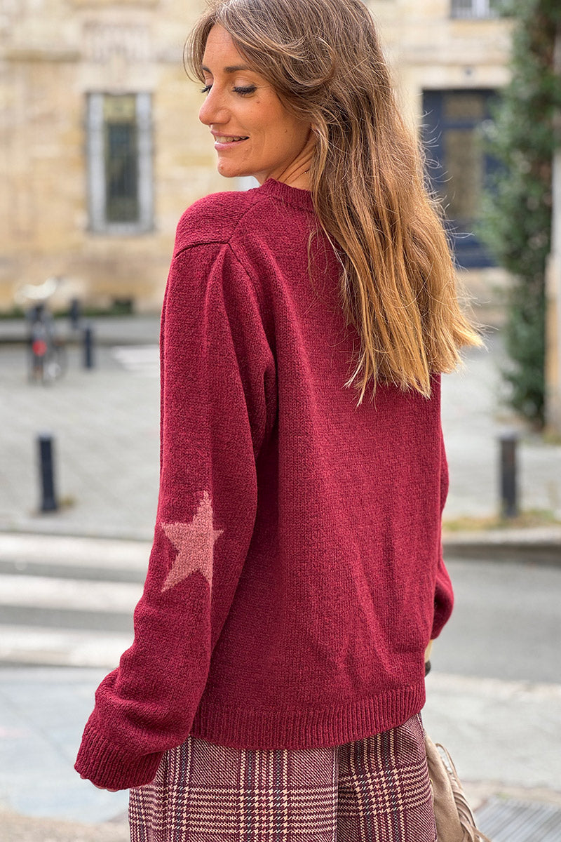 Burgundy Star Sleeve Knit Sweater