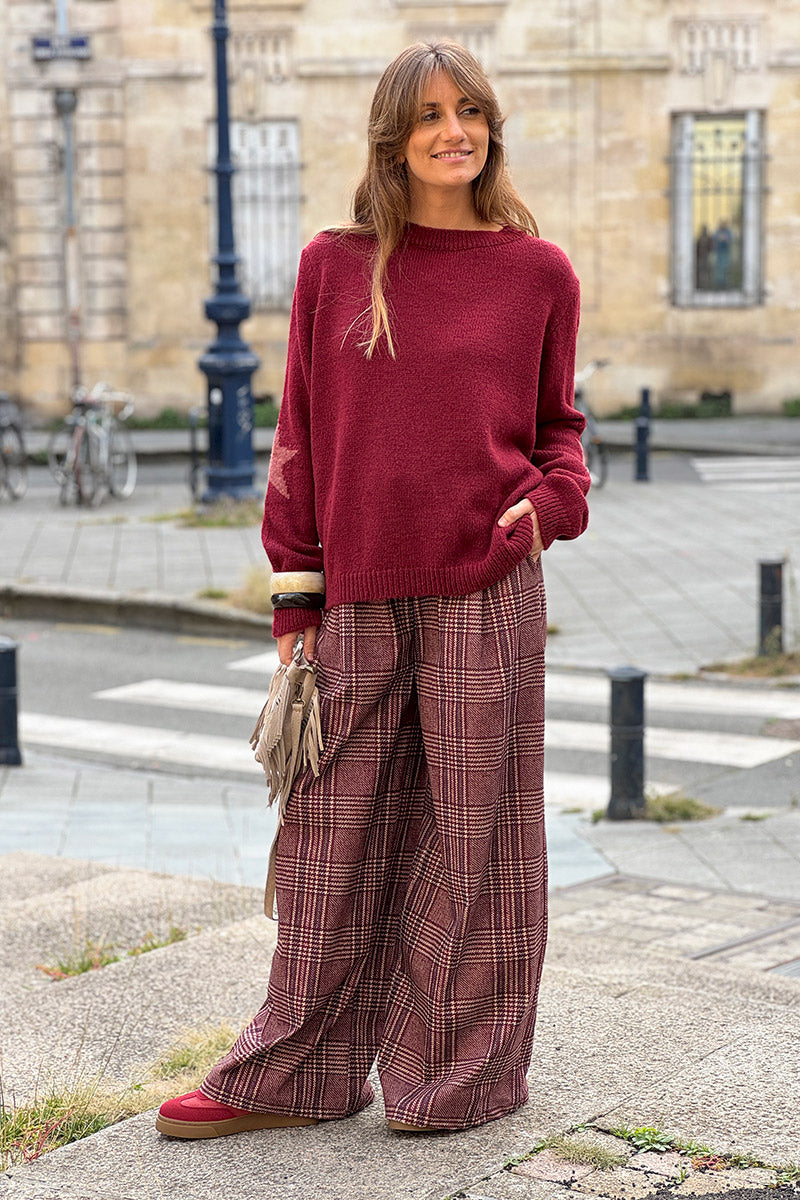 Burgundy Star Sleeve Knit Sweater