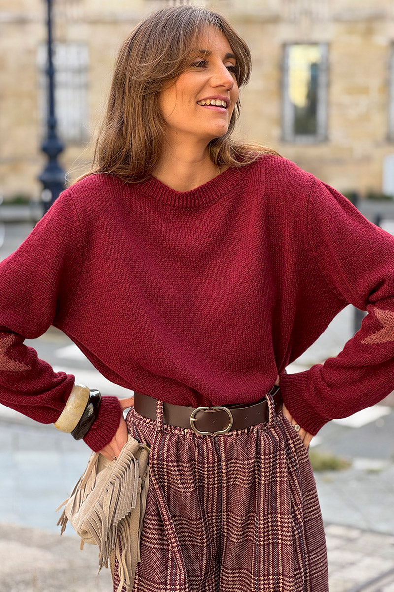 Burgundy Star Sleeve Knit Sweater