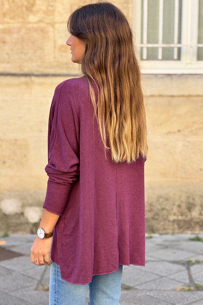 Pull lie de vin en jersey avec motif arbre de vie brillant