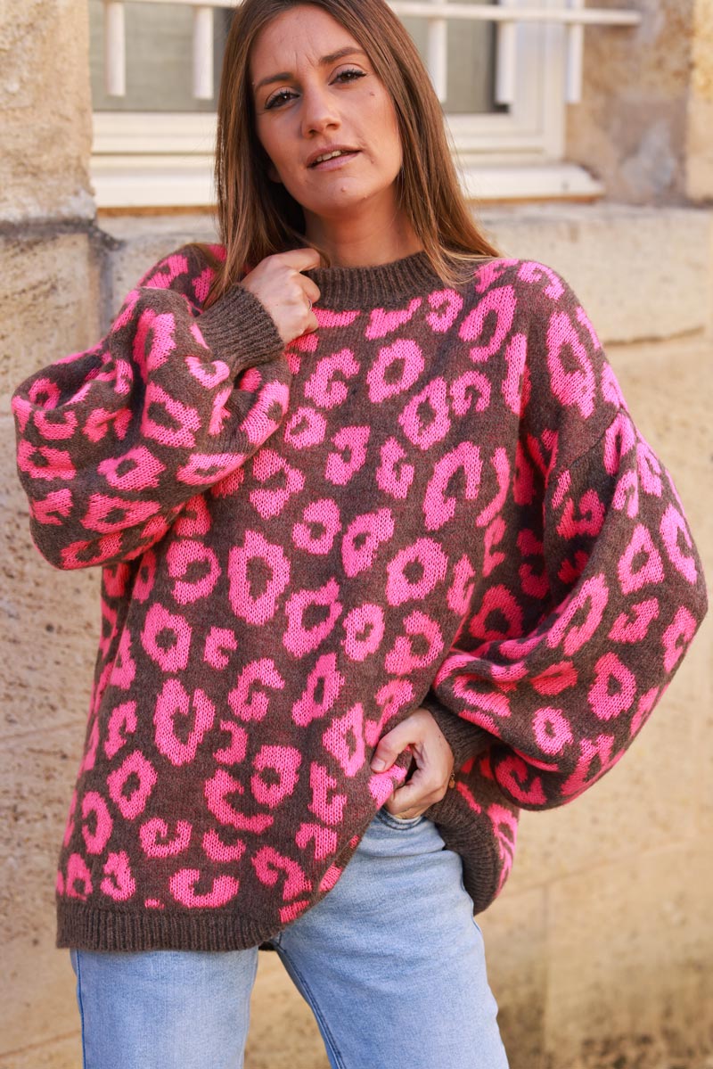 Pink and red leopard print jumper best sale