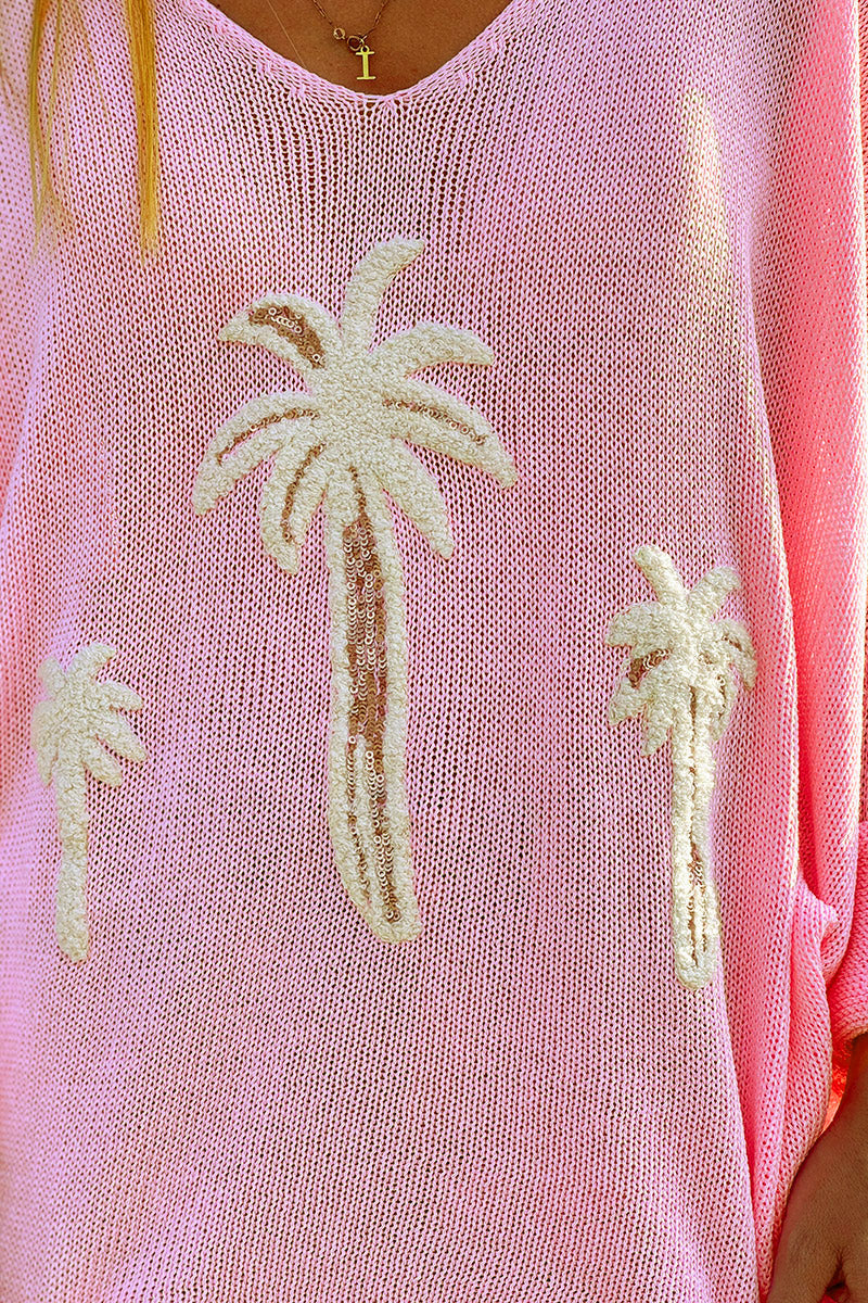 Pink Textured Palm Slouchy Knit Sweater