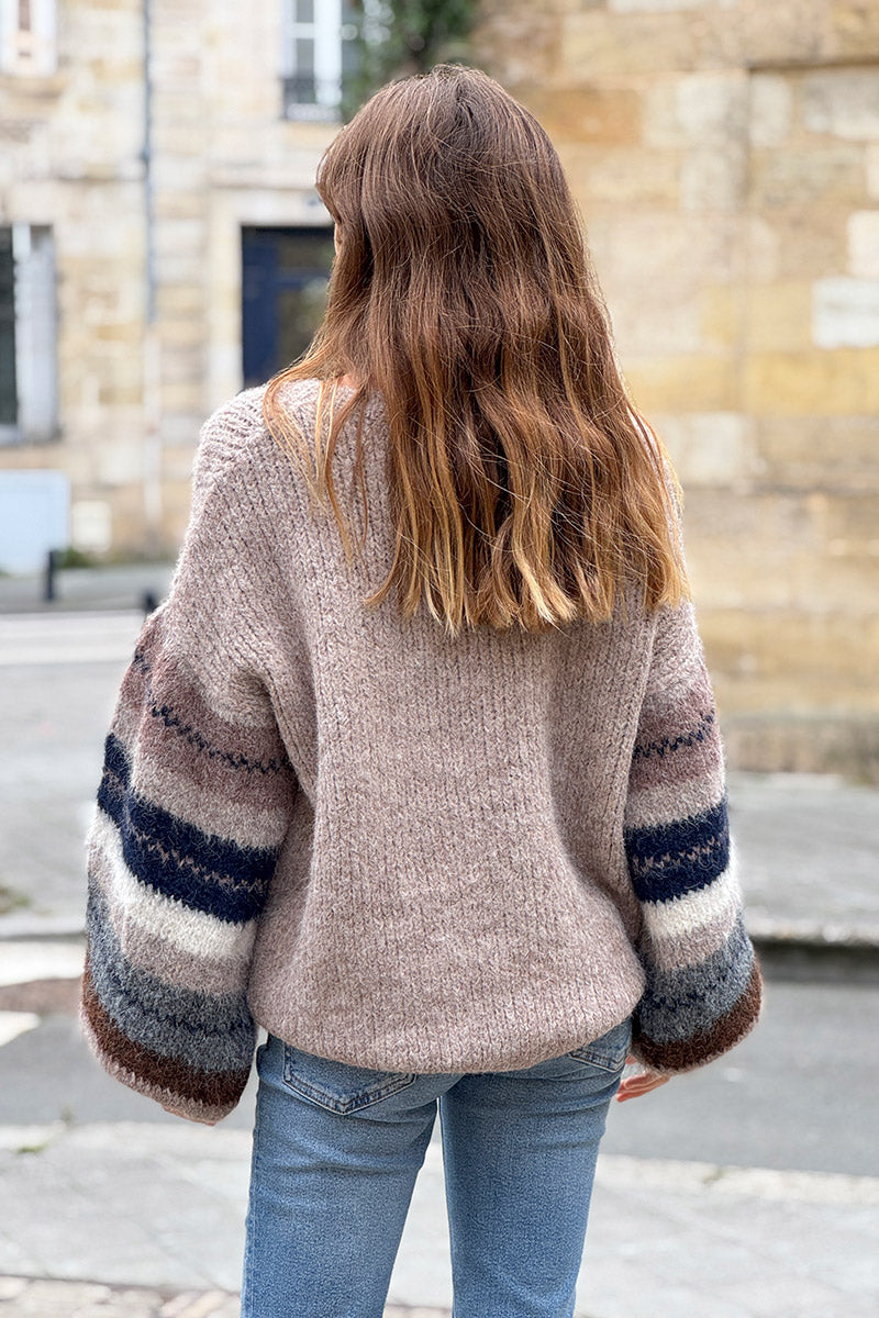 Light brown Stripe Sleeve Sweater