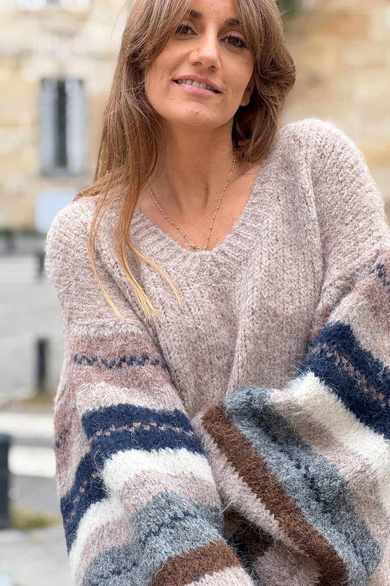 Light brown Stripe Sleeve Sweater