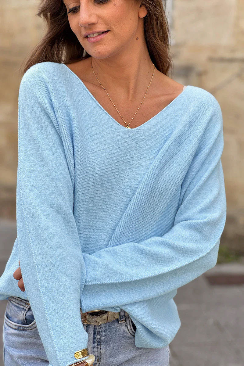 Suéter azul celeste súper suave y esponjoso con cuello en V