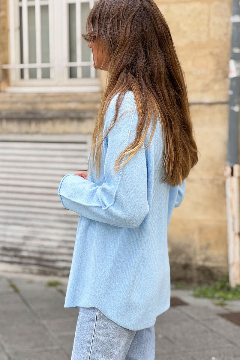 Suéter azul celeste súper suave y esponjoso con cuello en V