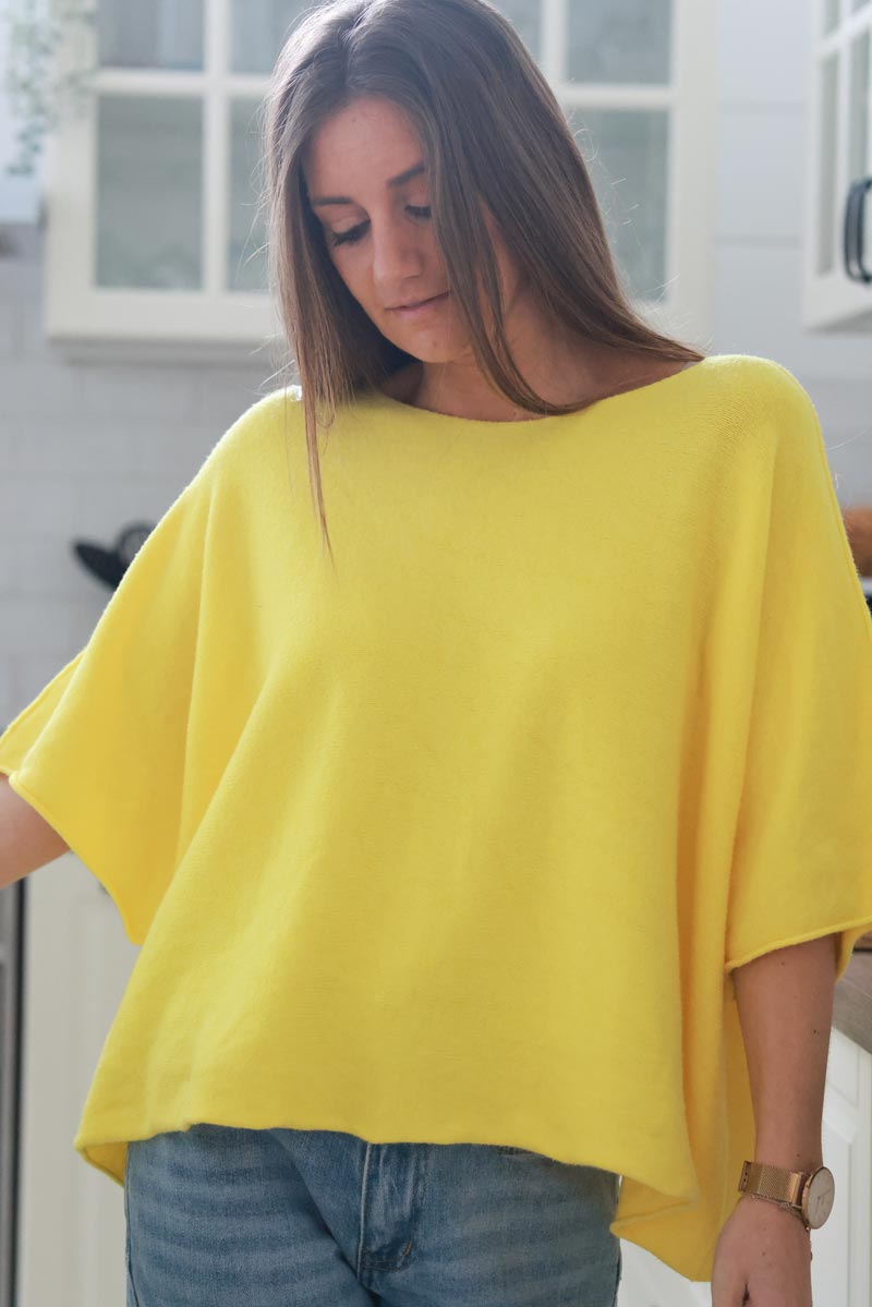 Gathering Yellow Purple Women's Batwing-Sleeved Blouse T shirt