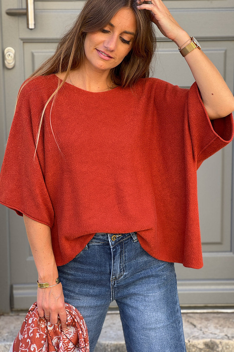 Rust Knit Batwing Blouse