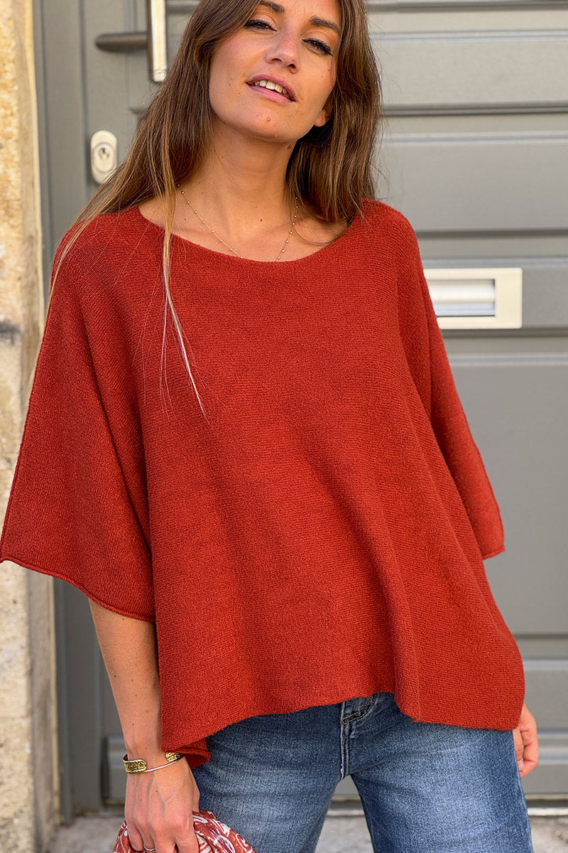 Rust Knit Batwing Blouse