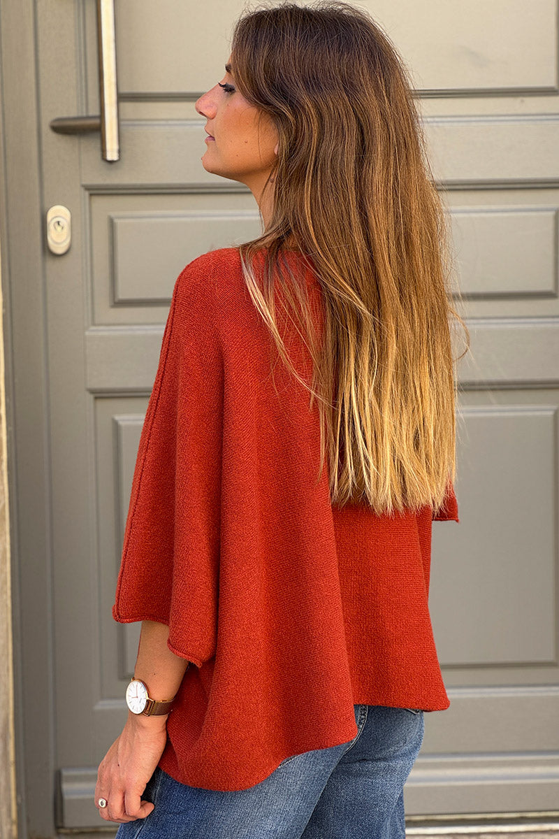 Rust Knit Batwing Blouse
