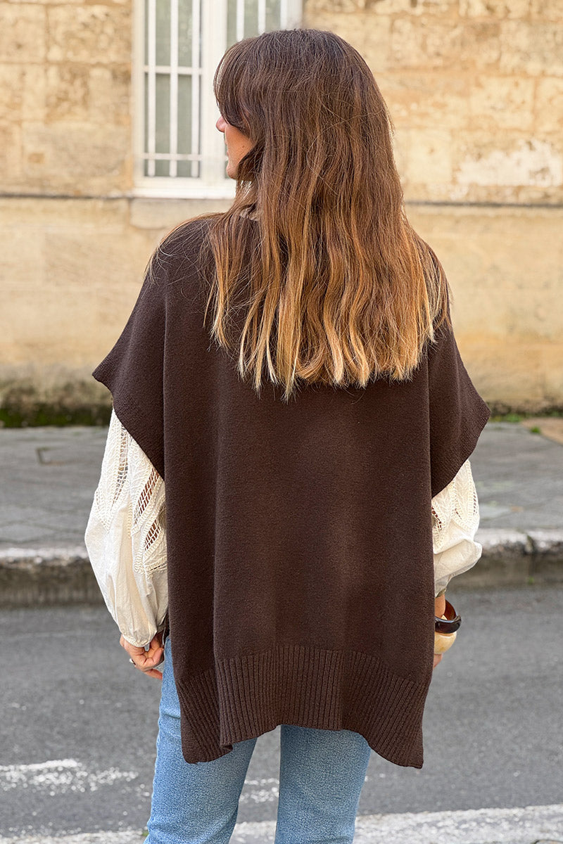 Chocolate Brown Slouchy Knit Poncho Vest