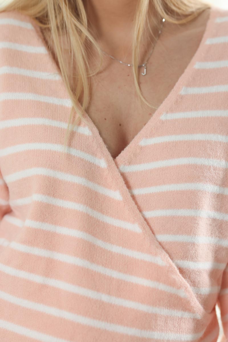 Pull moelleux rose saumon mariniere et cache coeur g043 (1)